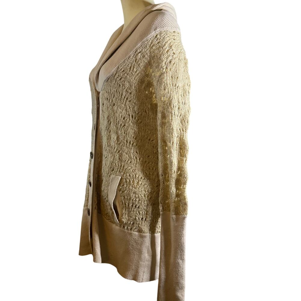 Free People Beige Textured Knit Long Button Front Cardigan Sweater, Size Medium - Picture 4 of 10